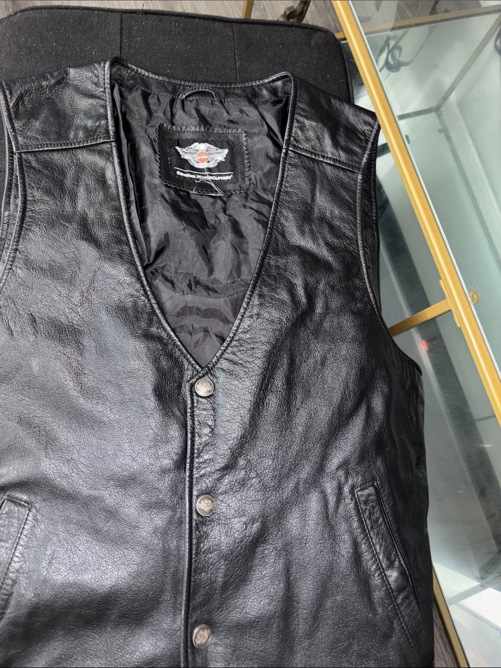 Harley-Davidson Black Leather Rider Vest with Snap Front